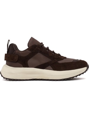 Derimod Kadın Kahverengi Bağcıklı Kalın Tabanlı Deri Sneaker AF230006DK