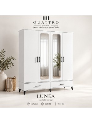 Quattro Home Lunea 4 Kapaklı Aynalı 2 Çekmeceli Gardırop