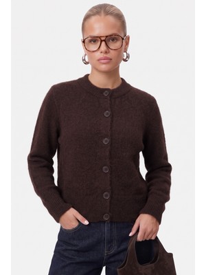 Ritnice Kadın Warm Soft Dokulu Basic Kahverengi Triko Hırka