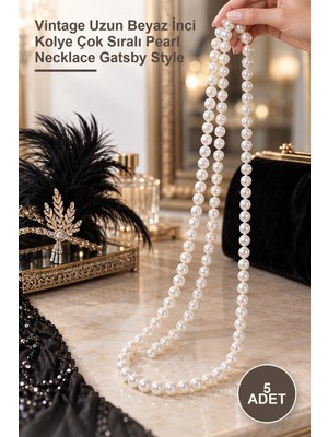 Yenilig 5 Adet 1920 Gatsby Inci Kolye – Vintage Uzun Beyaz Inci Kolye Çok Sıralı Pearl Necklace Gatsby Style