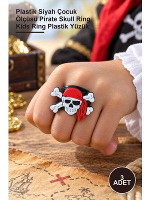 Yenilig 3 Adet Kuru Kafa Şekilli Çocuk Korsan Yüzüğü – Plastik Siyah Çocuk Ölçüsü Pirate Skull Ring Kids Ring Plastik Yüzük