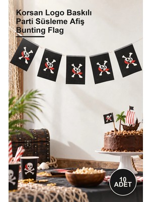 Yenilig 10 Adet Korsan Bayrak Flama – Korsan Logo Baskılı Parti Süsleme Afiş Bunting Flag