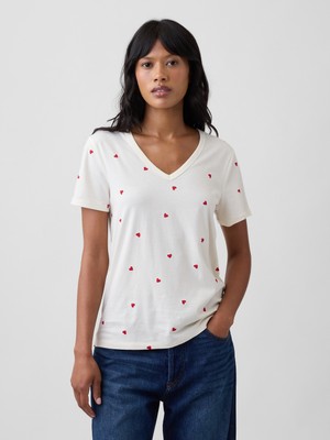 Gap Kadın Kırık Beyaz Favorite V-Yaka T-Shirt