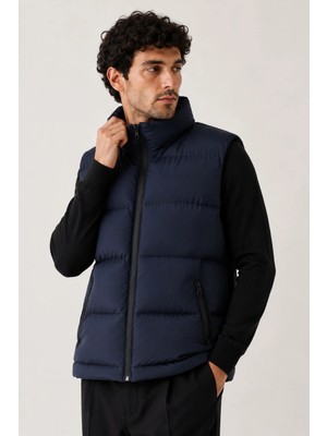 Maisonrae Erkek Lacivert, Nova Kumaş, Dik Yaka, Su ve Rüzgâr Dirençli, Puffer Yelek