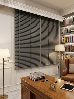 Brillant Gri Renk Orijinal Ahşap Jaluzi Perde 50 mm Ofis Modern ve Tüm Mekanlar Için