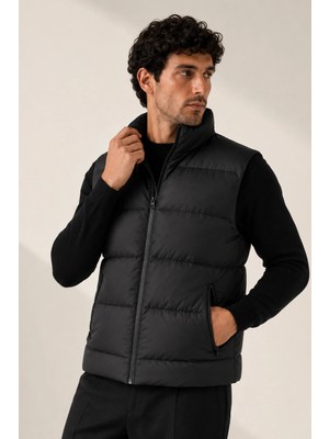 Maisonrae Erkek Siyah, Nova Kumaş, Dik Yaka, Su ve Rüzgâr Dirençli, Puffer Yelek