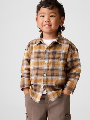 Gap Erkek Bebek Açık Kahverengi Double-Weave Kareli Gömlek