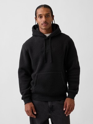 Gap Erkek Siyah Relaxed Sherpa Gap Logo Sweatshirt