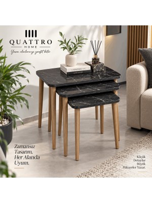 Quattro Home 3'lü Dikdörtgen Zigon Sehpa Takımı Siyah Mermer Desenli