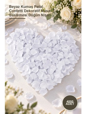 Yenilig 4000 Adet Gül Yaprağı Şekilli Konfeti – Beyaz Kumaş Petal Confetti Dekoratif Masa Süslemesi Düğün Nişan