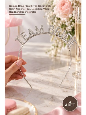 Yenilig 4 Adet Team Bride Taç – Gümüş Renk Plastik Taş Görünümlü Gelin Nedime Tacı, Bekarlığa Veda Headband Bachelorette