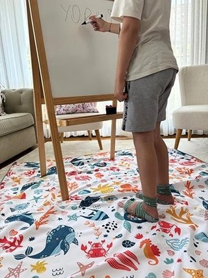 Skygo Revify Seaworld Sıvı Geçirmeyen Çok Amaçlı Aktivite Örtüsü, Yer, Masa ve Yatak Için, Makinede Yıkanabilir, 145X150CM