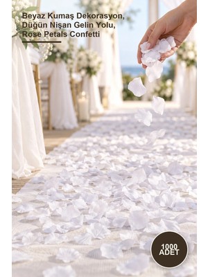 Yenilig 1000 Adet Gül Yaprağı Şeklinde Konfeti – Beyaz Kumaş Dekorasyon, Düğün Nişan Gelin Yolu, Rose Petals Confetti