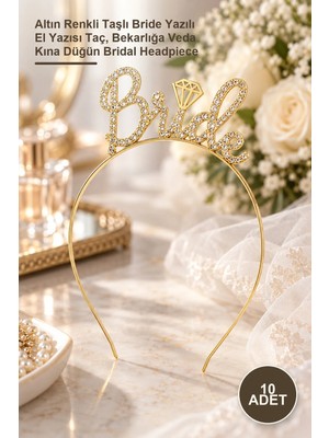 Yenilig 10 Adet Gelin Tacı – Altın Renkli Taşlı Bride Yazılı El Yazısı Taç, Bekarlığa Veda Kına Düğün Bridal Headpiece