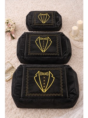 Hig Store 3'lü Gelindamat Figür Fransız Güpür Çeyizlik Bohça Söz Nişan Gelin Damat Hurç Seti 60X40/50X40/40X30