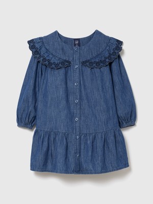 Gap Kız Bebek Koyu Mavi Denim Drop-Waist Elbise