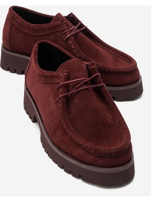 Luvi Talıa Bordo Süet Hakiki Deri Bağcıklı Kadın Loafer Ayakkabı
