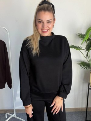 Ded Collection Kadın Dik Yaka Uzun Kollu Rahat Kesim Bluz ve Ispanyol Paça Pantolon Ikili Takım