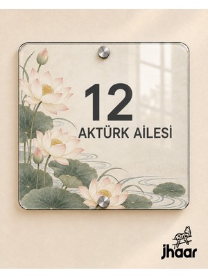 JHAAR Kişiye Özel Açık Taş Lotus Desenli Pleksi Kapı Isimliği - Isim ve Kapı Numaralı 20X20 cm