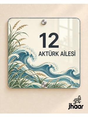 JHAAR Kişiye Özel Kırık Beyaz Dalga Desenli Pleksi Kapı Isimliği - Isim ve Kapı Numaralı 20X20 cm