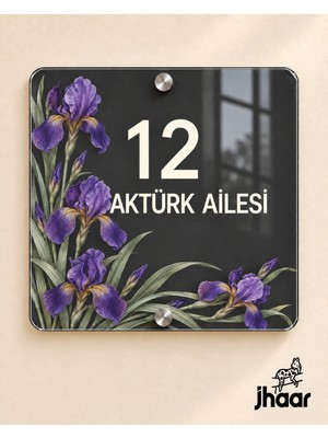 JHAAR Kişiye Özel Antrasit Iris Desenli Pleksi Kapı Isimliği - Isim ve Kapı Numaralı 20X20 cm