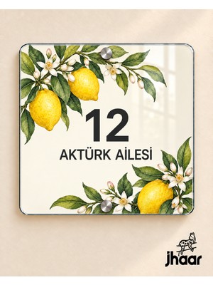 JHAAR Kişiye Özel Krem Limon Desenli Pleksi Kapı Isimliği - Isim ve Kapı Numaralı 20X20 cm