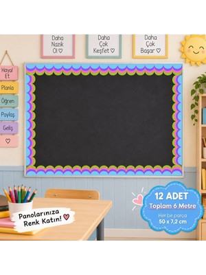 Ti Play Okul Pano Kenar Süsü 04 Sarı Neon Renkli Dalga 12'li 6 Metre