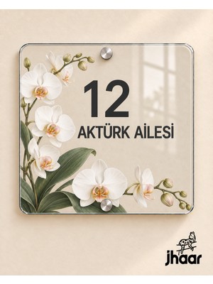 JHAAR Kişiye Özel Açık Taş Orkide Desenli Pleksi Kapı Isimliği - Isim ve Kapı Numaralı 20X20 cm