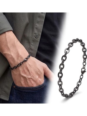 Semtim Kuyumculuk 316L Çelik Sertifikalı Semtim Anchor 6 mm Siyah Mariner Zincir Paslanmaz Çelik Erkek Bileklik Sertifikalı, Özel Kutulu, Hediye Paketli