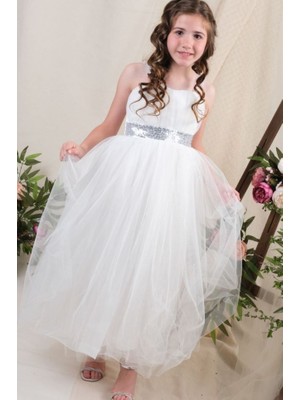 Miss Rona Kids Kız Çocuğu Sırtı Gipeli Tüllü Abiye Elbisesi Düğün Nişan Özel Günler Için Duvak Hediyeli