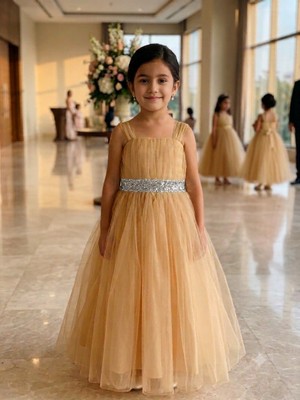 Miss Rona Kids Kız Çocuğu Sırtı Gipeli Tüllü Abiye Elbisesi Düğün Nişan Özel Günler Için Duvak Hediyeli