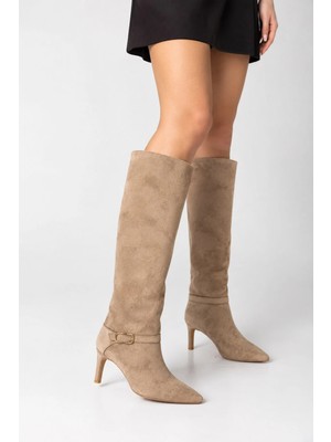 Preshley Kadın Melinda Vizon Süet 7 cm Topuklu Toka Detaylı Çizme& Bot