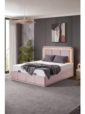 Setay Demonte Baza Seti, Nox Ledli Çift Kişilik Baza Başlık Maxi Yatak Seti, Pembe - 160X200 cm