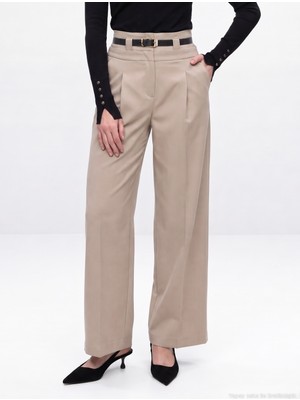 Dilvin 72803 Kemerli Pileli Pantolon-Vizon