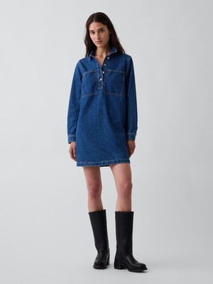 Gap Kadın Mavi Denim Mini Shift Elbise