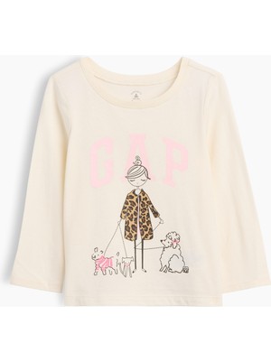 Gap Kız Bebek Krem Grafik Baskılı T-Shirt