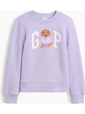 Gap Kız Çocuk Lila Bisiklet Yaka Grafik Baskılı Sweatshirt