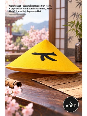 Yenilig 5 Adet Çin Japon Şapkası – Geleneksel Tasarım Ithal Keçe Sarı Renk, Cosplay Kostüm Etkinlik Kullanımı, Asian Hat Chinese Hat Japanese Hat
