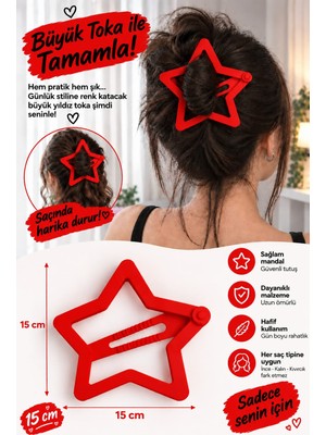Act Yıldız Toka - Big Hair Clip 15 Cm (Kırmızı)