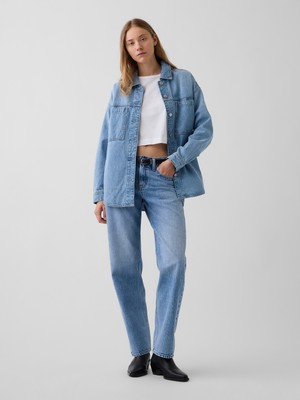 Gap Kadın Açık Mavi Mid Rise Straight Taper Jean Pantolon