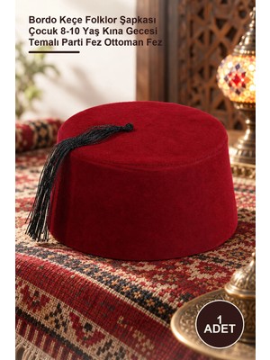 Yenilig 1 Adet Osmanlı Fesi – Bordo Keçe Folklor Şapkası Çocuk 8-10 Yaş Kına Gecesi Temalı Parti Fez Ottoman Fez