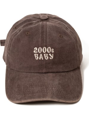 Nome Studio Nakışlı Kahve Şapka Y2K Streetwear Şapka Yıkamalı Kumaşlı ve Bej Yazı Nakışlı Pamuklu Şapka