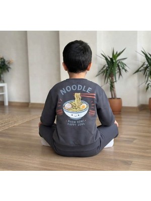 Cg Kids Noodle Sırt Baskı Detaylı Antrasit Erkek Çocuk Sweatshirt ve Eşofman 3 Iplik Alt Üst Takım