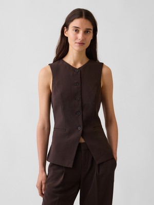 Gap Kadın Koyu Kahverengi High-Neck Longline Yelek