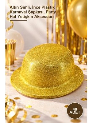 Yenilig 48 Adet Melon Yuvarlak Parti Şapkası – Altın Simli, Ince Plastik Karnaval Şapkası, Party Hat Yetişkin Aksesuarı