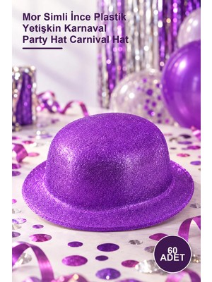 Yenilig 60 Adet Melon Yuvarlak Parti Şapkası – Mor Simli Ince Plastik Yetişkin Karnaval Party Hat Carnival Hat