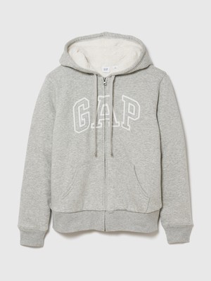 Gap Kadın Gri Relaxed Gap Logo Sherpa-Astarlı Fermuarlı Sweatshirt