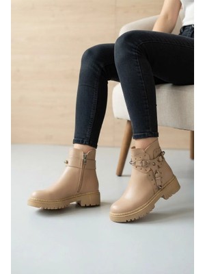Shoetek Hernisa Kadın Bot&bootie Bantlı Tokalı Postal Nude Deri
