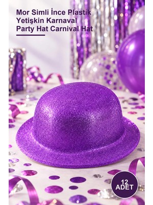Yenilig 12 Adet Melon Yuvarlak Parti Şapkası – Mor Simli Ince Plastik Yetişkin Karnaval Party Hat Carnival Hat