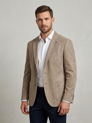 Centilmen Slim Fit Süet Dikiş Detaylı Mono Yaka Spor Blazer Ceket 41505